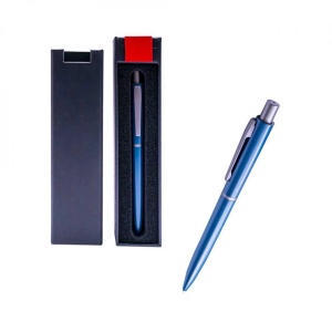 Pix metal bleumarin in cutie cadou, cu mecanism, mina albastra - OFFISHOP - Img 2