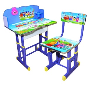 Birou + scaunel, reglabile/desene/albastru/MDF+metal - Img 2