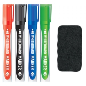 Marker whiteboard, 4 culori/set, 2-3,5 mm + burete - OFFISHOP - Img 2
