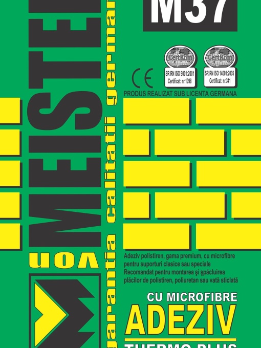 ADEZIV PENTRU POLISTIREN, EXTRUDAT SI VATA MINERALA, CU MICROFIBRE, ADEZIV THERMO PLUS M37, 25 KG