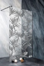 Shower Fix Wall Young Black Clear Glass with Ceramic Print Bf90P - Black