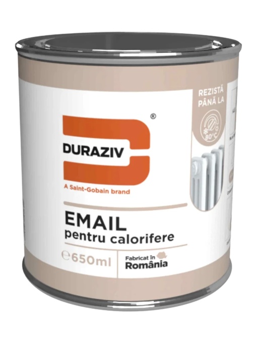 EMAIL ACRILIC SATINAT ALB PENTRU CALORIFERE, DURAZIV, 0.65L / BAX 12 CUTII