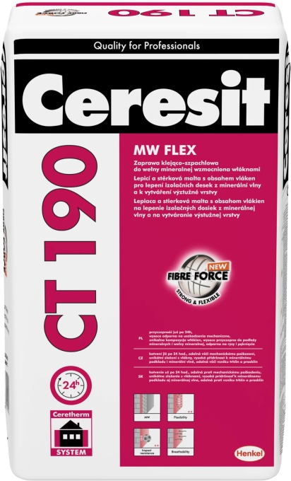 MORTAR ADEZIV SI MASA DE SPACLU PENTRU VATA MINERALA CERESIT CT 190 / 25KG