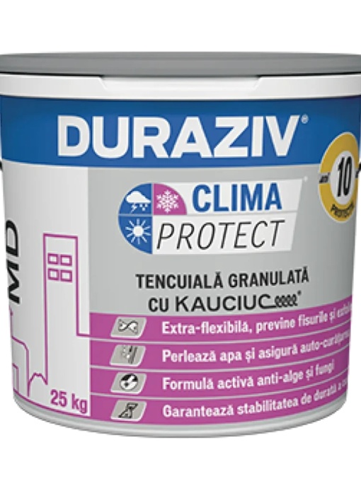 TENCUIALA DECORATIVA MD (BOB DE OREZ), ANTI-ALGE SI FUNGI, DURAZIV CLIMA PROTECT CU KAUCIUC MD, 25KG / PALET 16 BUCATI
