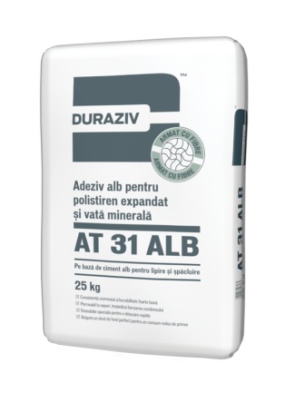 ADEZIV SI MASA DE SPACLU PENTRU POLISTIREN DURAZIV AT 31 ALB, 25KG / PALET 48 SACI