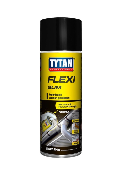 SPRAY CAUCIUC NEGRU PENTRU REPARATII RAPIDE SCURGERI SI CRAPATURI TYTAN FLEXY GUM / 400 ML