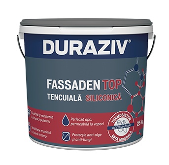 TENCUIALA DECORATIVA SILICONICA GRANULATA MD (BOB DE OREZ), DURAZIV FASSADEN TOP MD, 25KG / PALET 16 BUCATI