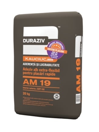 ADEZIV ALB EXTRA FLEXIBIL CU KAUCIUC® PENTRU PLACARI RAPIDE, DURAZIV AM 19, 20KG / PALET 48 SACI