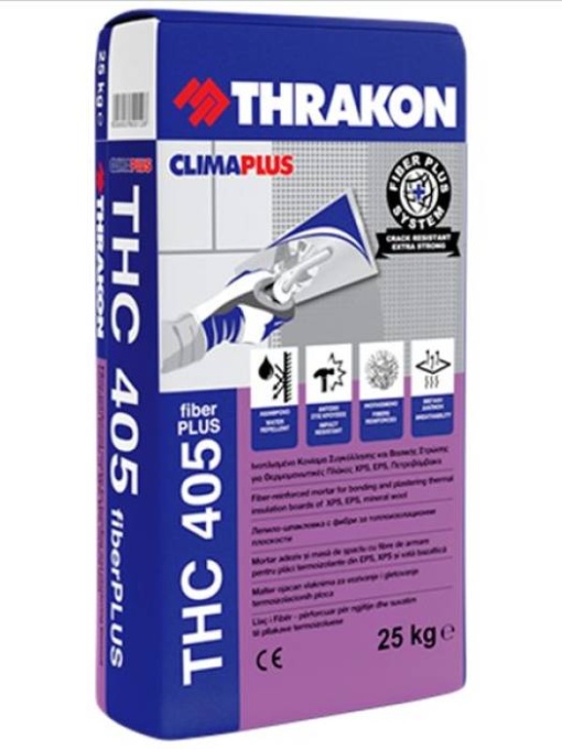 ADEZIV SI MASA DE SPACLU GRI CU FIBRE PT POLISTIREN SI VATA MINERALA THRAKON THC 405 / 25KG