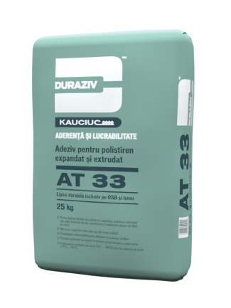 ADEZIV SI MASA DE SPACLU PENTRU OSB, POLISTIREN, EXTRUDAT DURAZIV AT 33, 25KG / PALET 48 SACI