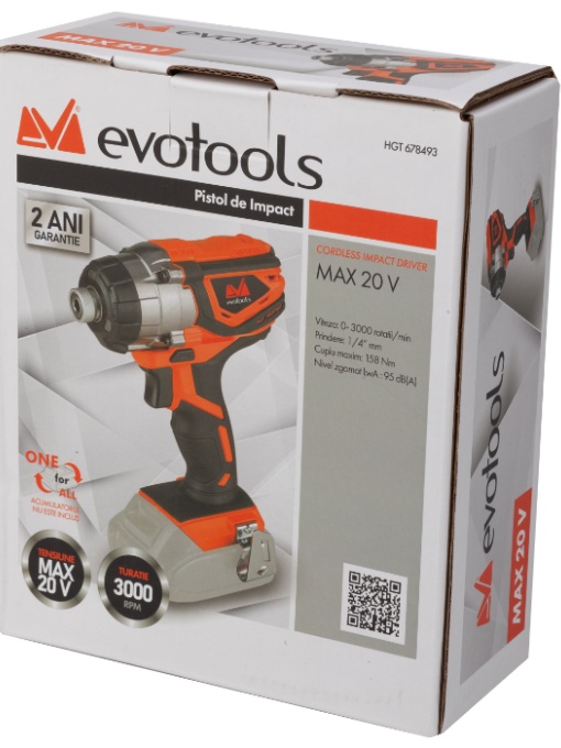 Impact Gun 1/4&quot; Hexagonal Grip Without Battery and Charger Max 20V One Epto / U[V]: 18V - Img 2
