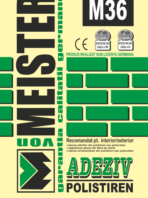 ADEZIV SI MASA DE SPACLU PENTRU POLISTIREN, ADEZIV POLISTIREN M36, 25 KG