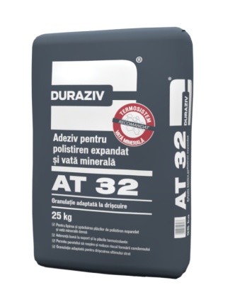 ADEZIV SI MASA DE SPACLU PENTRU POLISTIREN SI VATA MINERALA DURAZIV AT 32, 25 KG / PALET 48 SACI