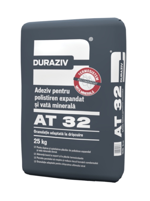 ADEZIV SI MASA DE SPACLU PENTRU POLISTIREN SI VATA MINERALA DURAZIV AT 32 IARNA, 25 KG / PALET 48 SACI