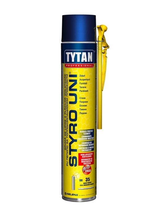 ADEZIV SPUMA APLICATOR CU PAI PENTRU LIPIREA IZOLATIEI SI A DECORATIUNILOR TYTAN STYRO UNI / 750 ML - Img 1