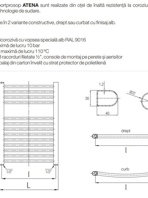 RADIATOR BAIE PORTPROSOP DREPT 400X800MM ALB , ATENA 14 TEVI - Img 3