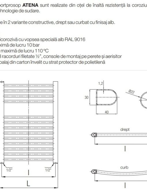 RADIATOR BAIE PORTPROSOP DREPT 500X1800MM ALB , ATENA 30 TEVI - Img 3