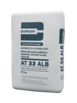 ADEZIV SI MASA DE SPACLU PENTRU OSB, POLISTIREN, EXTRUDAT DURAZIV AT 33 ALB, 25KG / PALET 48 SACI