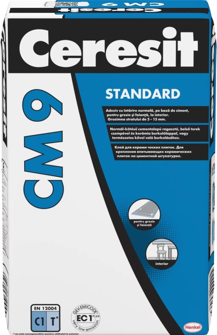 ADEZIV STANDARD PENTRU PLACI CERAMICE LA INTERIOR CERESIT CM 9 / 25KG