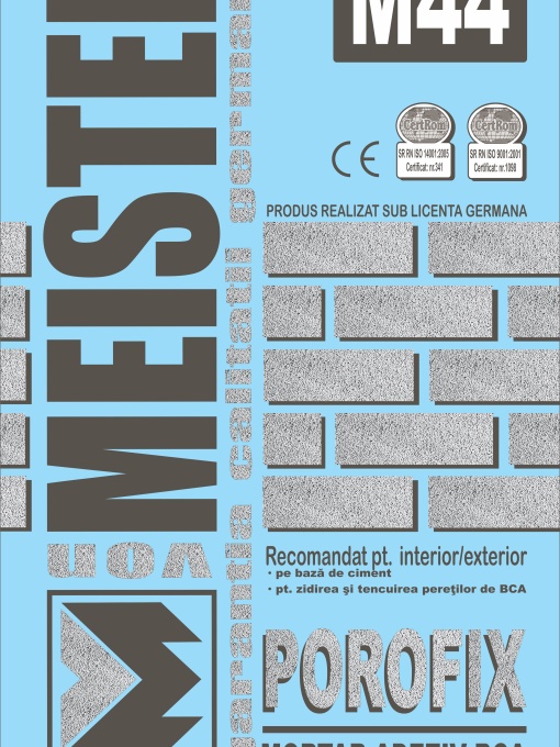 MORTAR DE ZIDARII PENTRU BCA, PE BAZA DE CIMENT,ADAOSURI MINERALE, MORTAR DE ZIDARIE PENTRU BCA - POROFIX M44, 25 KG