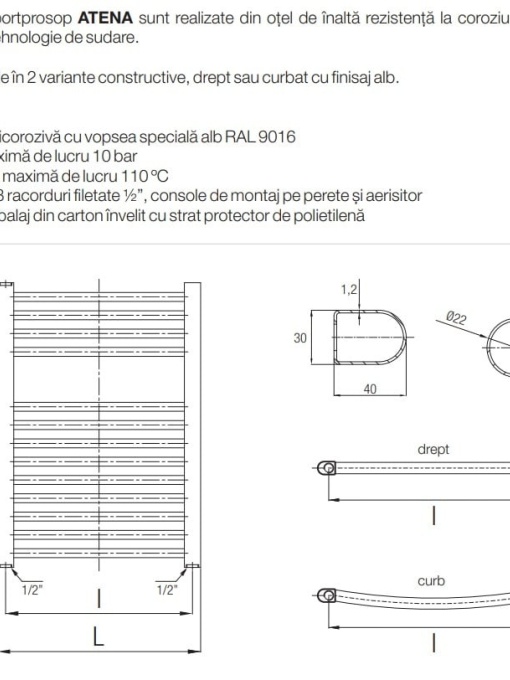 RADIATOR BAIE PORTPROSOP DREPT 400X1500MM ALB , ATENA 26 TEVI - Img 3