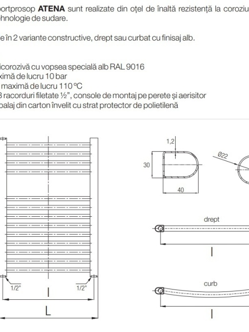 RADIATOR BAIE PORTPROSOP DREPT 500X1200MM ALB , ATENA 19 TEVI - Img 3