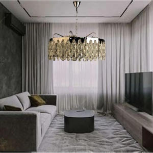 CANDELABRU CU CRISTALE, 12 X E27, MONTAJ SUSPENDAT, FINISAJ LUXOS CROMAT , Ø600MM