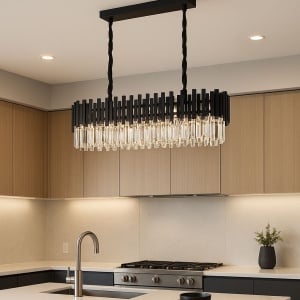 CANDELABRU NEGRU CU CRISTALE, DESIGN ELEGANT, 8 X E27, Ø800+300 CM