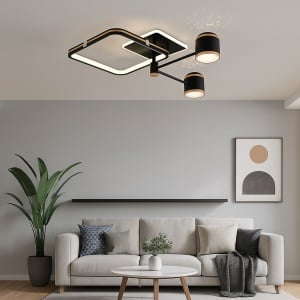 LUSTRA LED CU TELECOMANDA, NEAGRA, SPOTURI DIRECTIONALE, 88W, LUMINA REGLABILA 3000–6500K