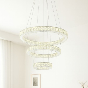 PENDUL LED CRISTAL 3 INELE CU TELECOMANDA, LUMINA REGLABILA ALB CALD-RECE , 120W, Ø60CM