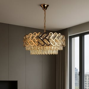 CANDELABRU AURIU CRISTAL, 12 BECURI E27, DESIGN MODERN GEOMETRIC