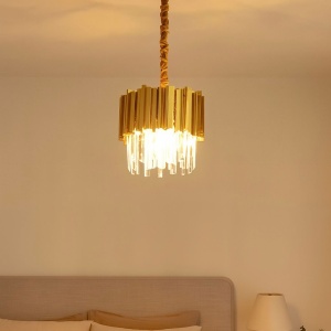 CANDELABRU AURIU CU CRISTALE, 3 BECURI E27, DESIGN ELEGANT SI MODERN