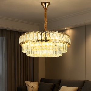 CANDELABRU CU CRISTALE, 10 BECURI E27, FINISAJ AURIU