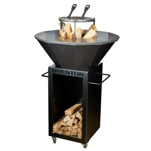 GRATAR DIN OTEL PE LEMNE CU PLITA ROTUNDA, BRENTON BRNT01, 68X65X99CM