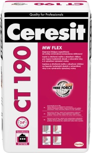 MORTAR ADEZIV SI MASA DE SPACLU PENTRU VATA MINERALA CERESIT CT 190 / 25KG