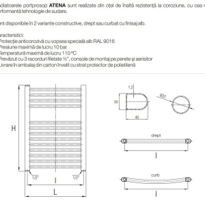 RADIATOR BAIE PORTPROSOP DREPT 600X1800MM ALB , ATENA 30 TEVI - Img 3