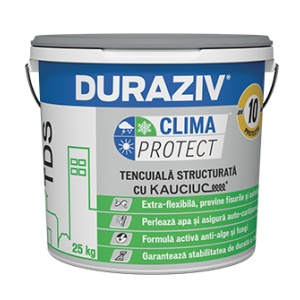 TENCUIALA DECORATIVA STRUCTURATA (SCOARTA DE COPAC), DURAZIV CLIMA PROTECT CU KAUCIUC TDS, 25KG / PALET 16 BUCATI