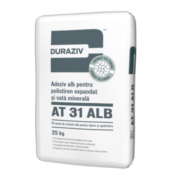 ADEZIV SI MASA DE SPACLU PENTRU POLISTIREN DURAZIV AT 31 ALB, 25KG / PALET 48 SACI
