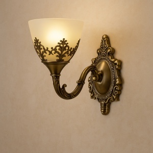 APLICA DE PERETE CLASICA, FINISAJ BRONZ ANTICHIZAT CU DECORATIUNI VINTAGE, 1 X E27, L220X220X230MM