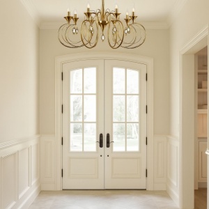 CANDELABRU CU 8 BRATE, FINISAJ CUPRU ANTIC, DESIGN CLASIC CU CRISTALE DECORATIVE, 8 X E14, Ø450×H430 MM