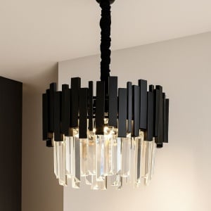 CANDELABRU NEGRU CU CRISTALE, 3 BECURI E27, DESIGN ELEGANT SI MODERN