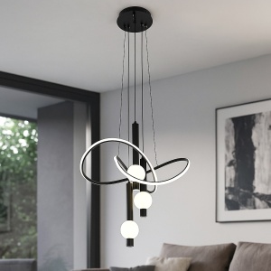 LUSTRA LED MODERNA NEAGRA CU TELECOMANDA SI LUMINA REGLABILA 3000–6500K, 66X2W