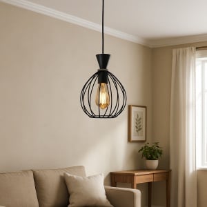 PENDUL DECORATIV METALIC, DESIGN ROTUND CU TIJE NEGRE, 1 X E27, Ø180XH250MM