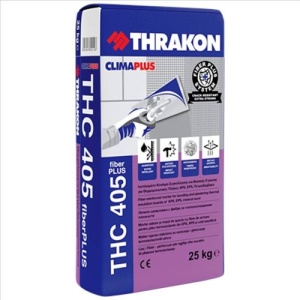 ADEZIV SI MASA DE SPACLU GRI CU FIBRE PT POLISTIREN SI VATA MINERALA THRAKON THC 405 / 25KG