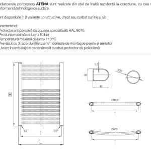 RADIATOR BAIE PORTPROSOP CURBAT 500X1800MM ALB , ATENA 30 TEVI - Img 3