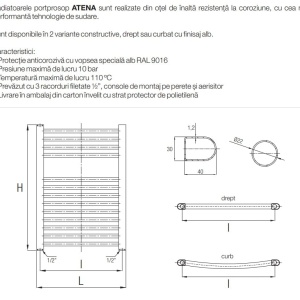 RADIATOR BAIE PORTPROSOP CURBAT 500X700MM ALB , ATENA 11 TEVI - Img 3