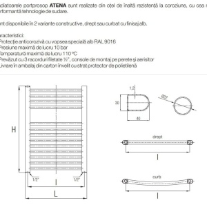 RADIATOR BAIE PORTPROSOP CURBAT 600X1500MM ALB , ATENA 26 TEVI - Img 3
