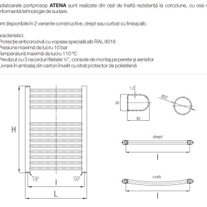 RADIATOR BAIE PORTPROSOP DREPT 400X700MM ALB , ATENA 11 TEVI - Img 3
