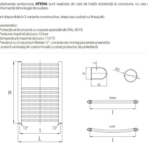 RADIATOR BAIE PORTPROSOP DREPT 600X1200MM ALB , ATENA 19 TEVI - Img 3