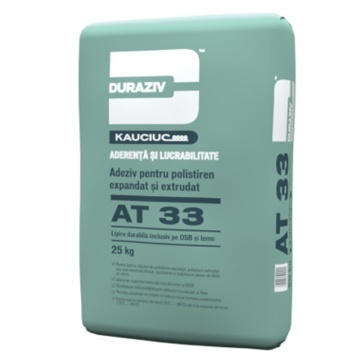 ADEZIV SI MASA DE SPACLU PENTRU OSB, POLISTIREN, EXTRUDAT DURAZIV AT 33, 25KG / PALET 48 SACI